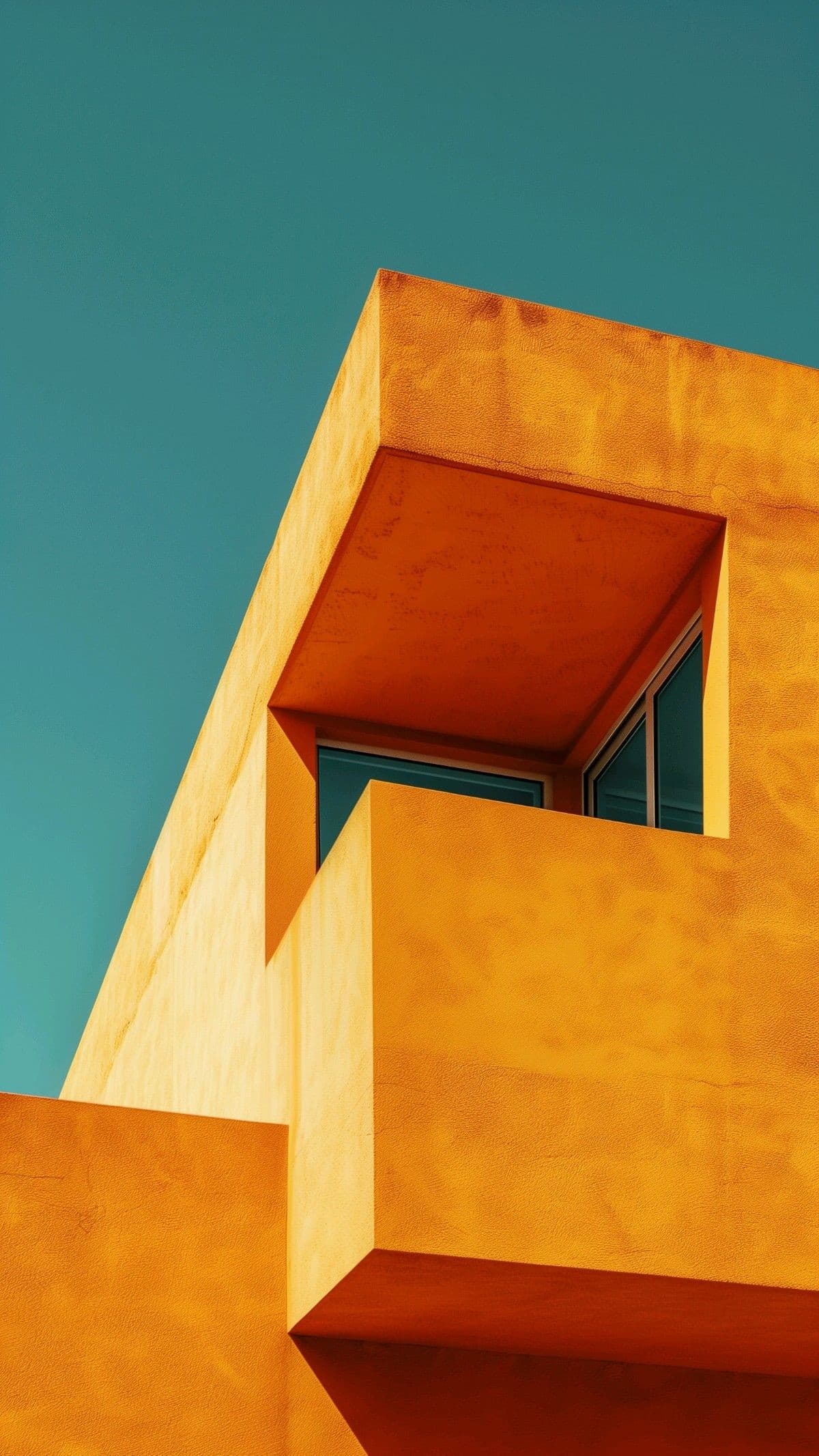 Volumen ocre contra cielo turquesa